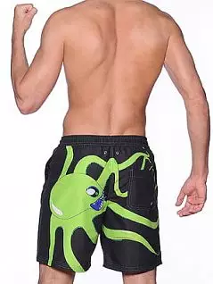 Черные пляжные шорты с зеленым осьминогом HOM Octopus 07776cK9